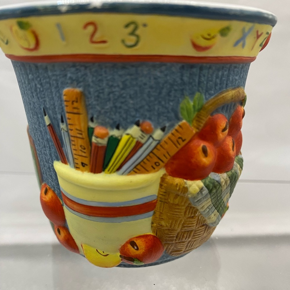 Hand Painted Ceramic School Themed Pen/Pencil Holder: Special Teacher Gift